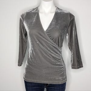 Soft Surroundings Grey Velvet 3/4 Sleeve V Neck Top XS